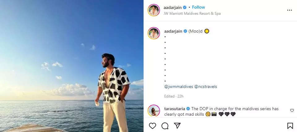 Is Tara Sutaria holidaying with boyfriend Aadar Jain in the Maldives? - Times of India