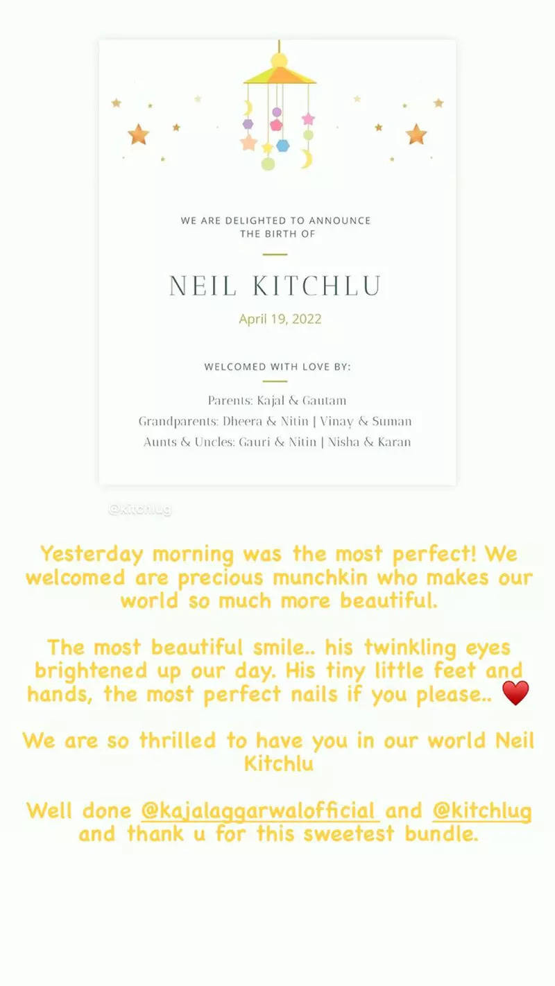 Kajal Aggarwal and hubby Gautam Kitchlu name their baby boy Neil; pictures of couple trend