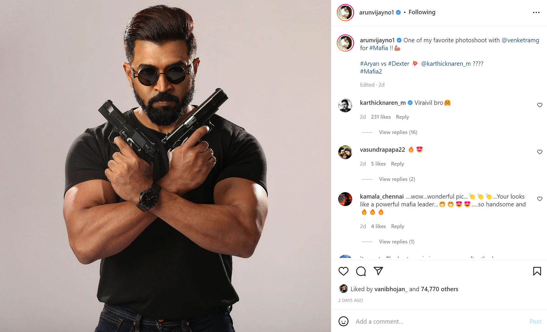 Arun Vijay's Instagram post