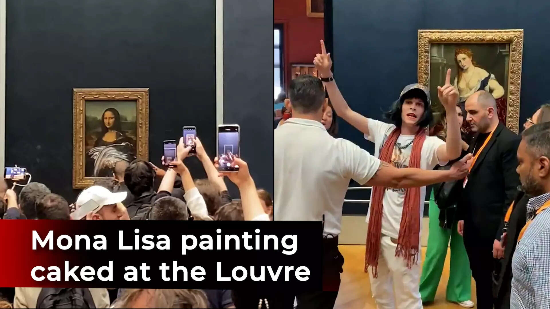 Man attempts to throw cake at Mona Lisa painting, hits the glass
