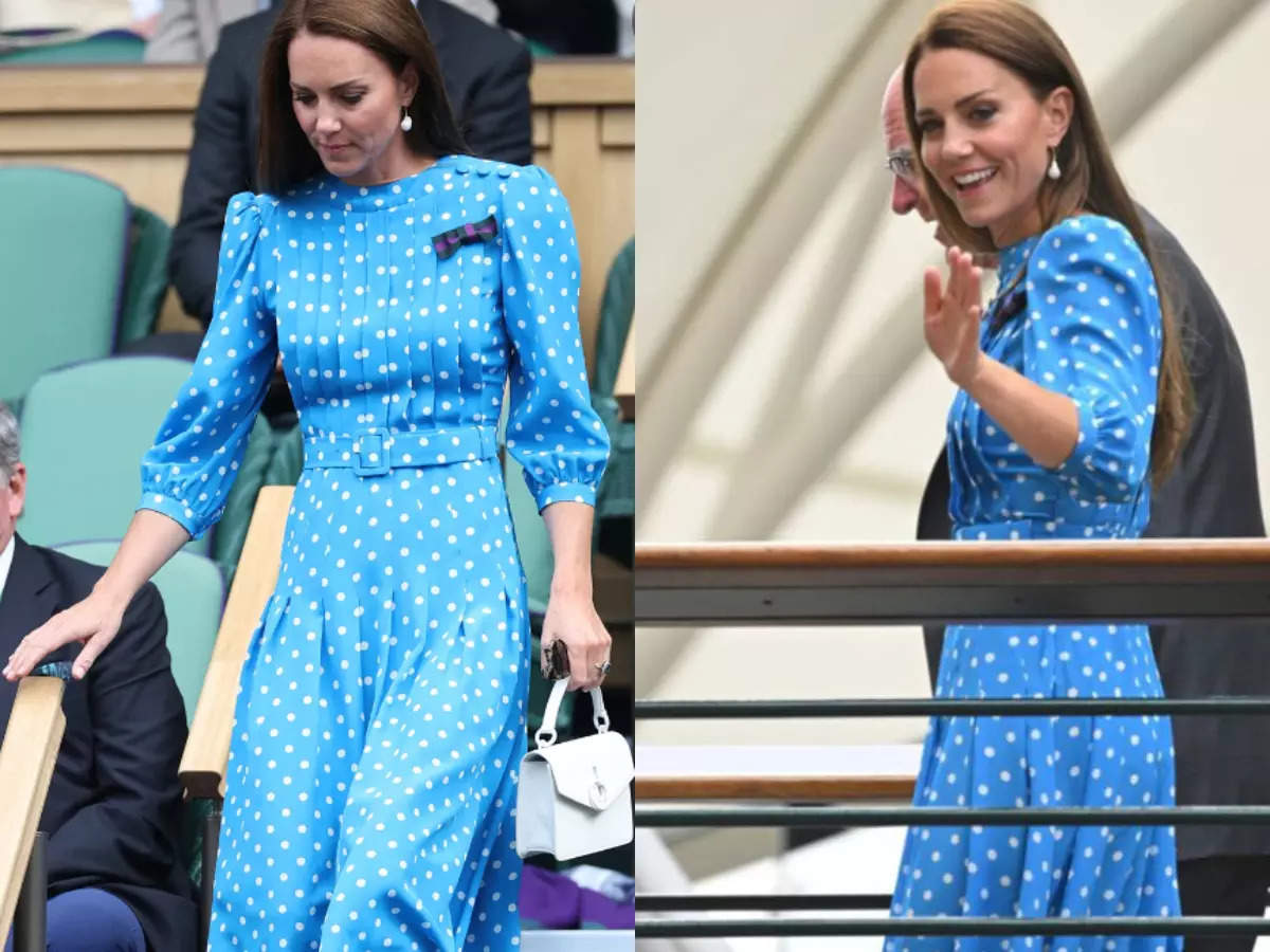 Kate Middleton looks gorgeous in a sustainable blue polka dot dress ...