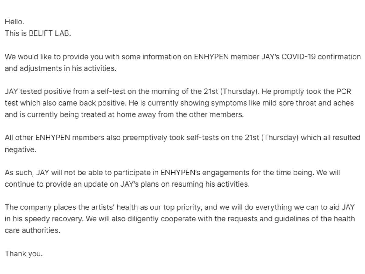 Jay's Covid Announcement