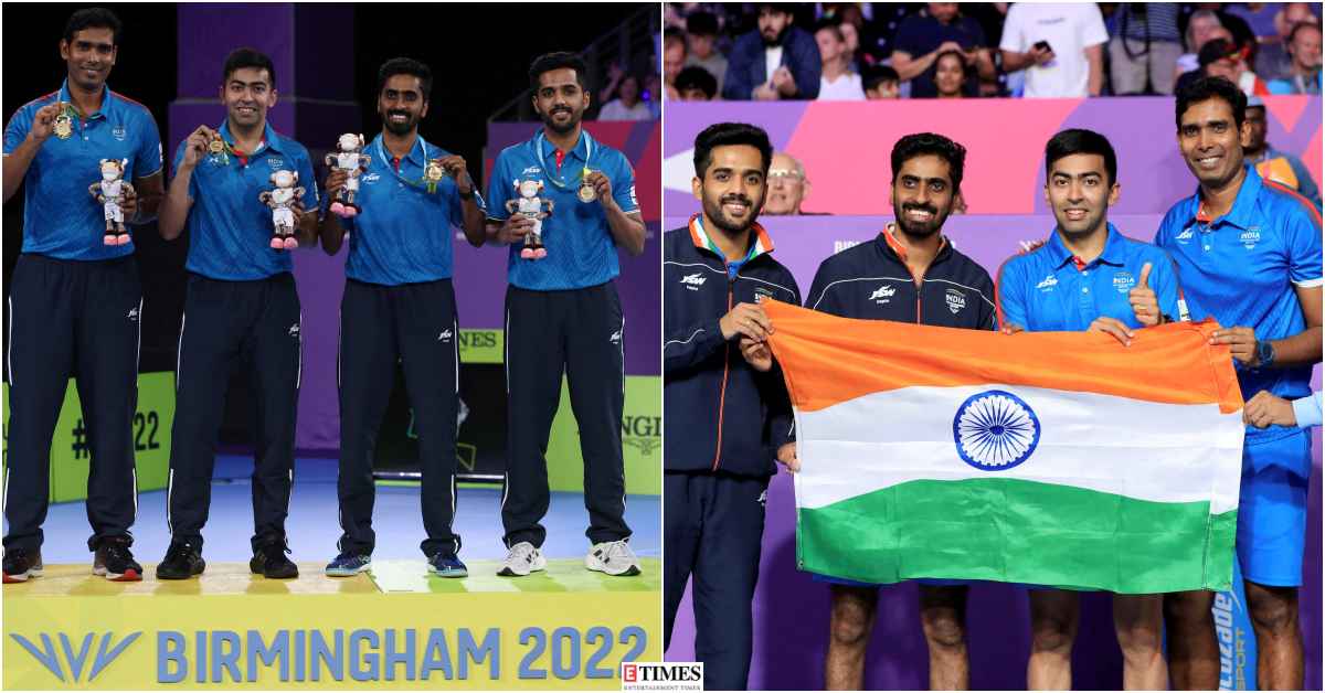 CWG 2022: Indian men's table tennis team defeats Singapore to win gold, see pictures from Birmingham