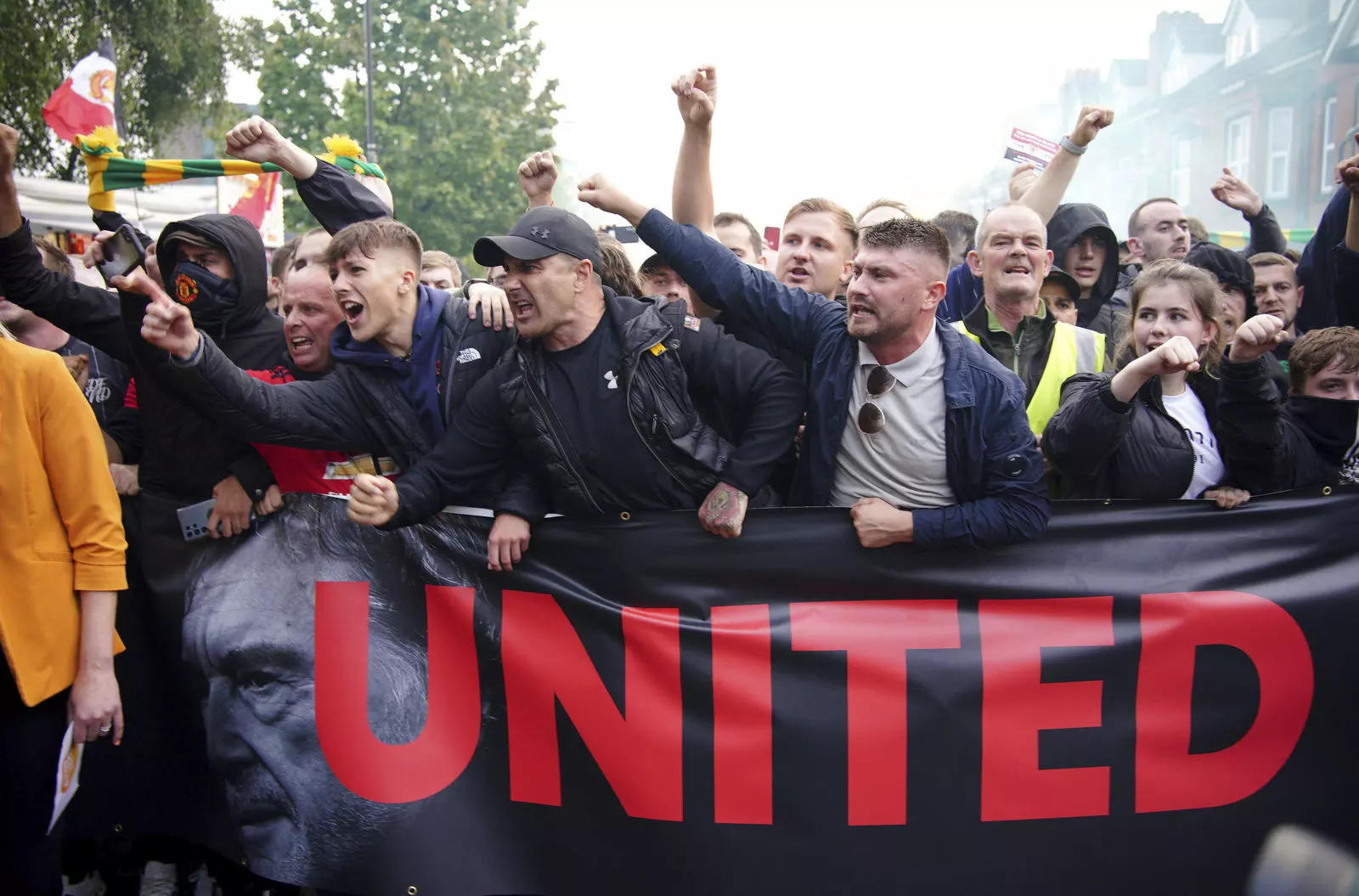 Manchester United supporters protest against team owners