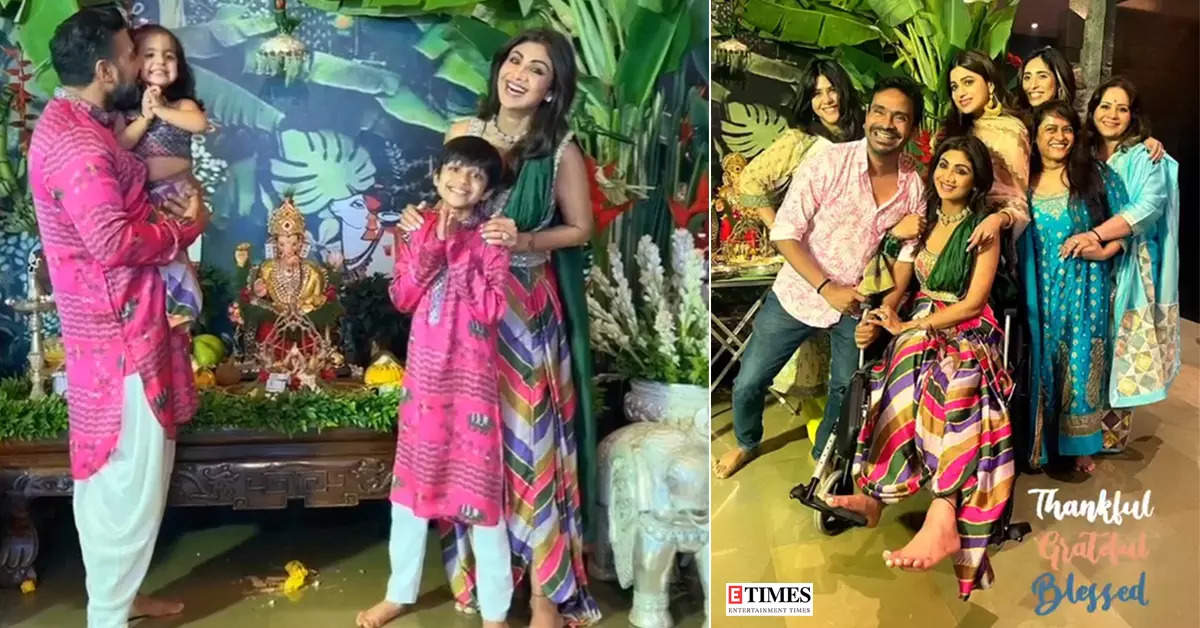 Shilpa Shetty & Raj Kundra stun in traditional attire as they celebrate Ganesh Chaturthi with family & friends from B-Town