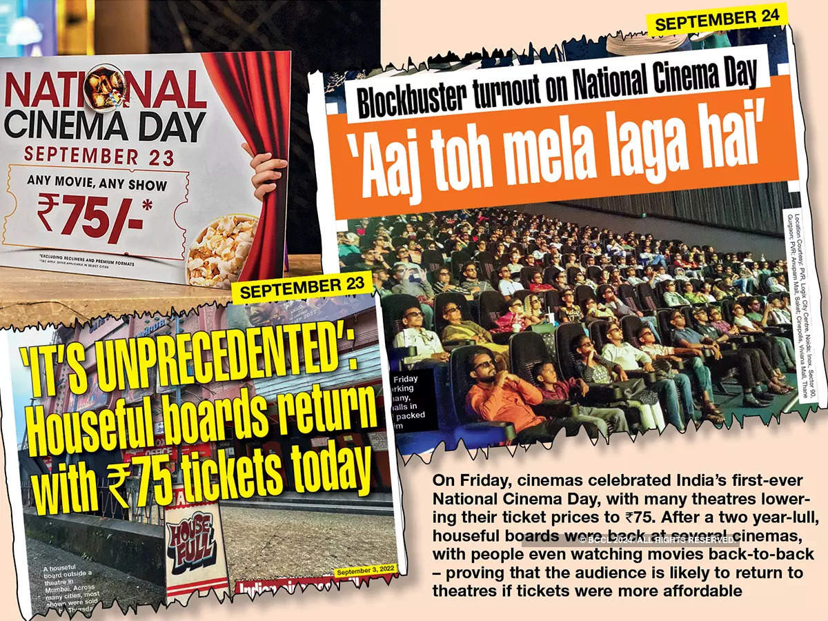 On Friday, cinemas celebrated India’s first-ever National Cinema Day, with many theatres lowering their ticket prices to ₹75. After a two year-lull, houseful boards were back at several cinemas, with people even watching movies back-to-back – proving that the audience is likely to return to theatres if tickets were more affordable