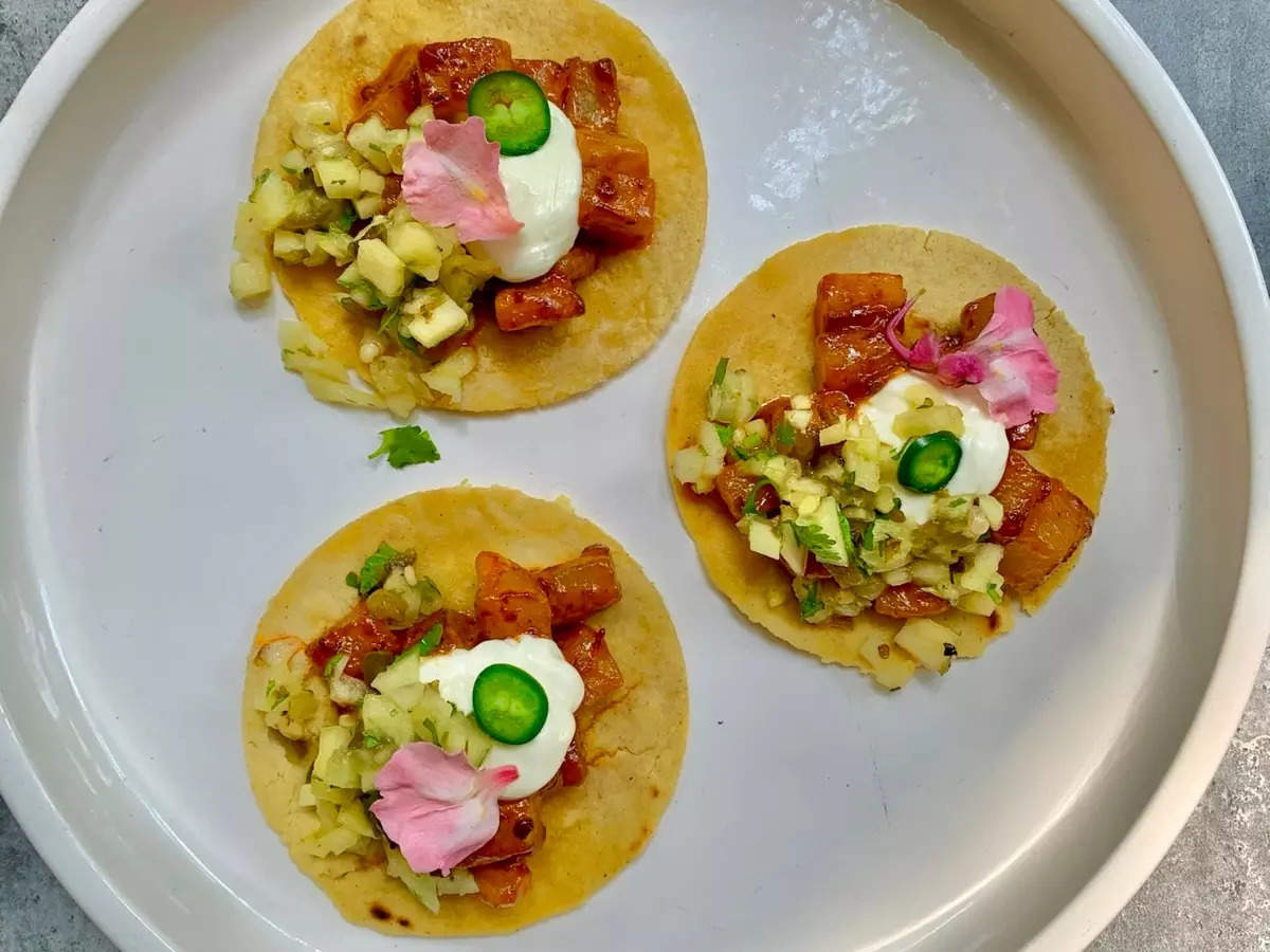 Pumpkin tacos with tamarind chutney