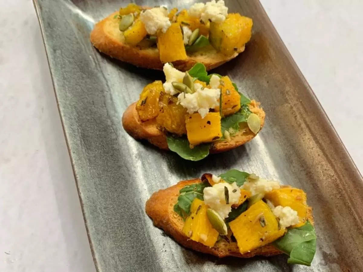 Roasted Pumpkin, Arugula & Smoked Cheese Bruschetta