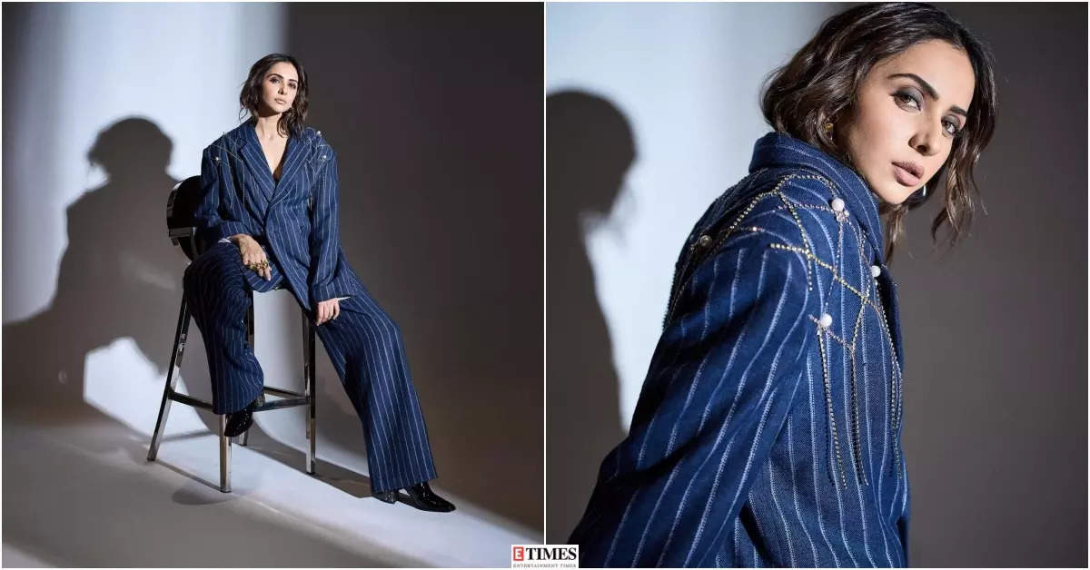 Rakul Preet Singh looks ultra chic in blue striped pantsuit, pictures set the internet on fire