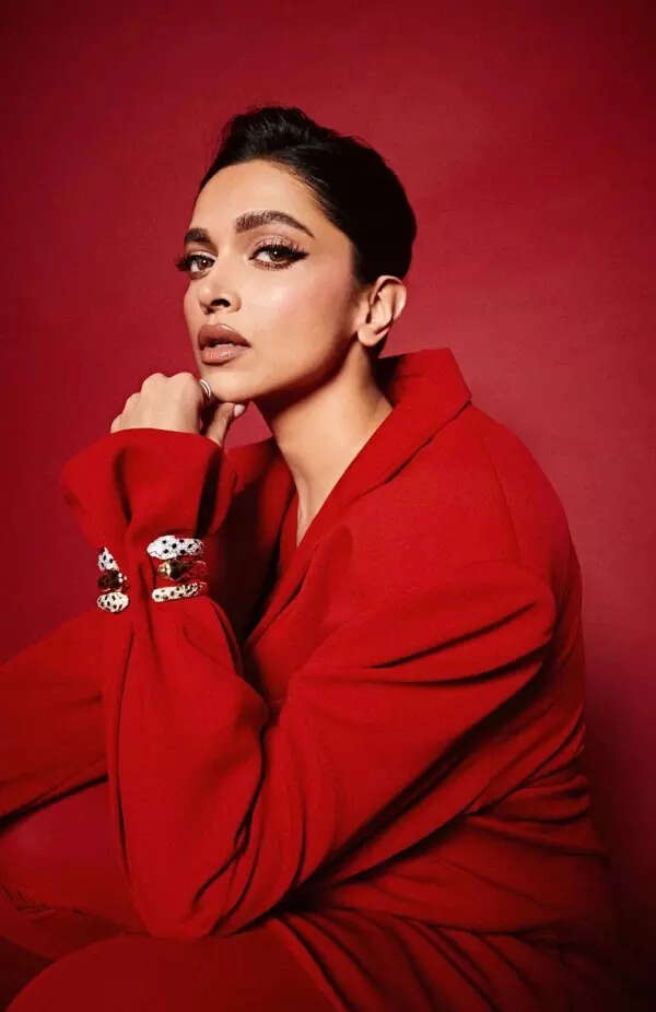 Deepika Padukone commands attention in a fiery red power suit, see pictures