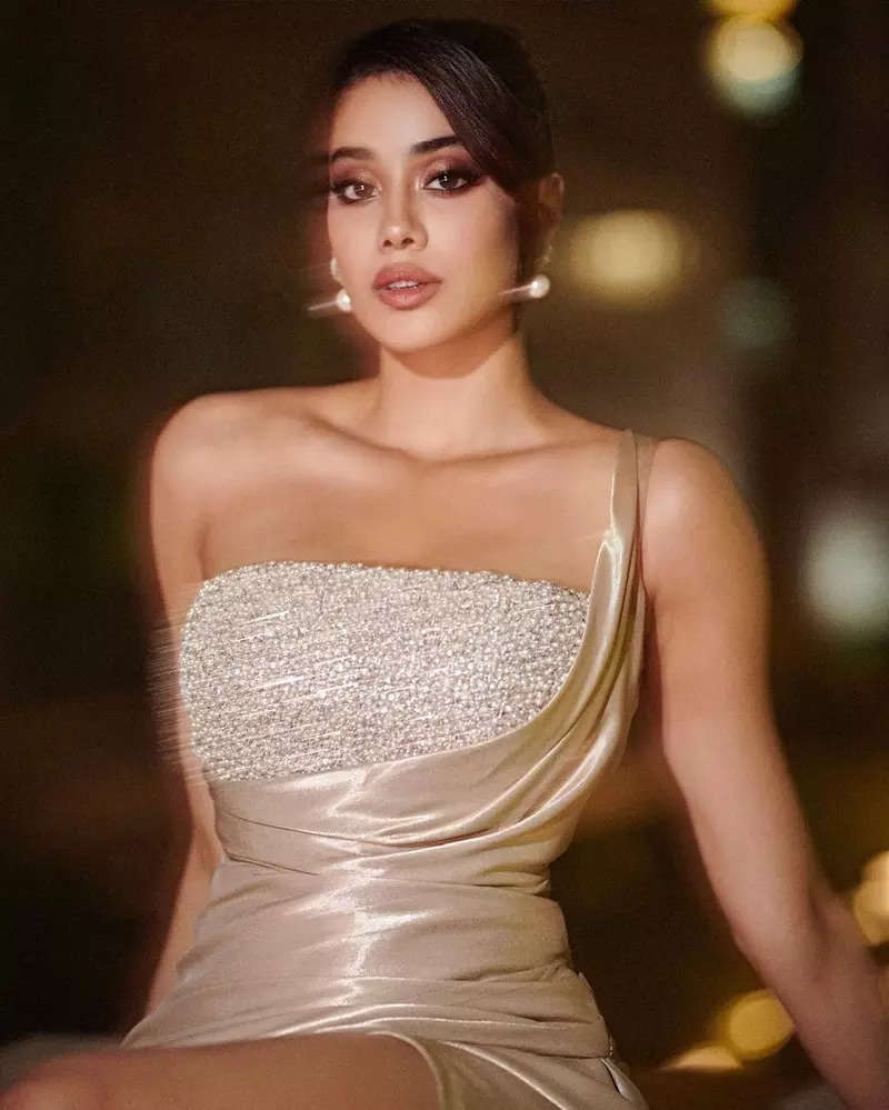 Janhvi Kapoor is glam goddess in a beige satin thigh-high slit gown, see pictures