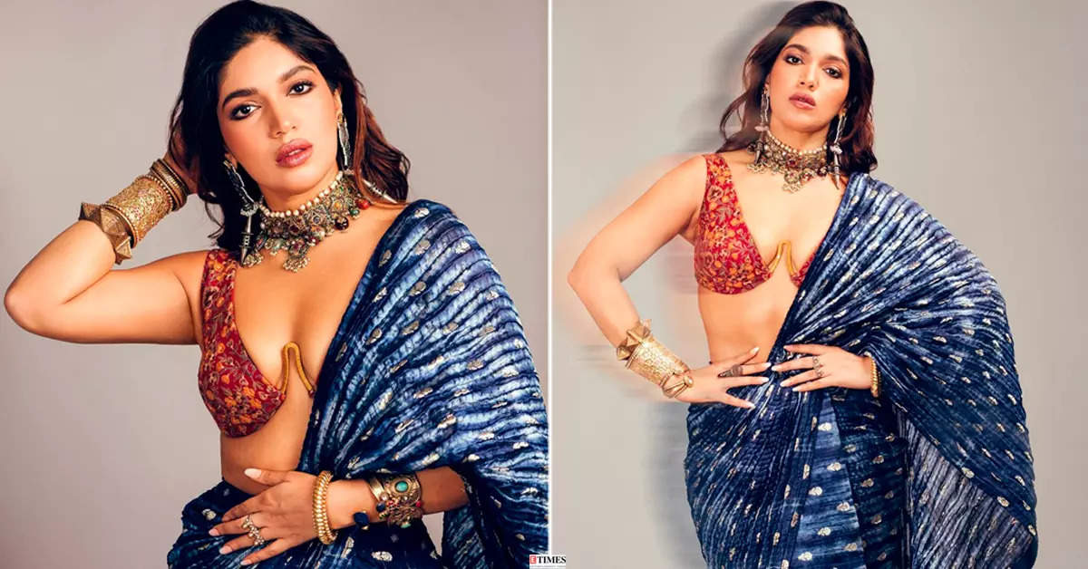 Bhumi Pednekar turns up the heat in a red bralette blouse and blue saree