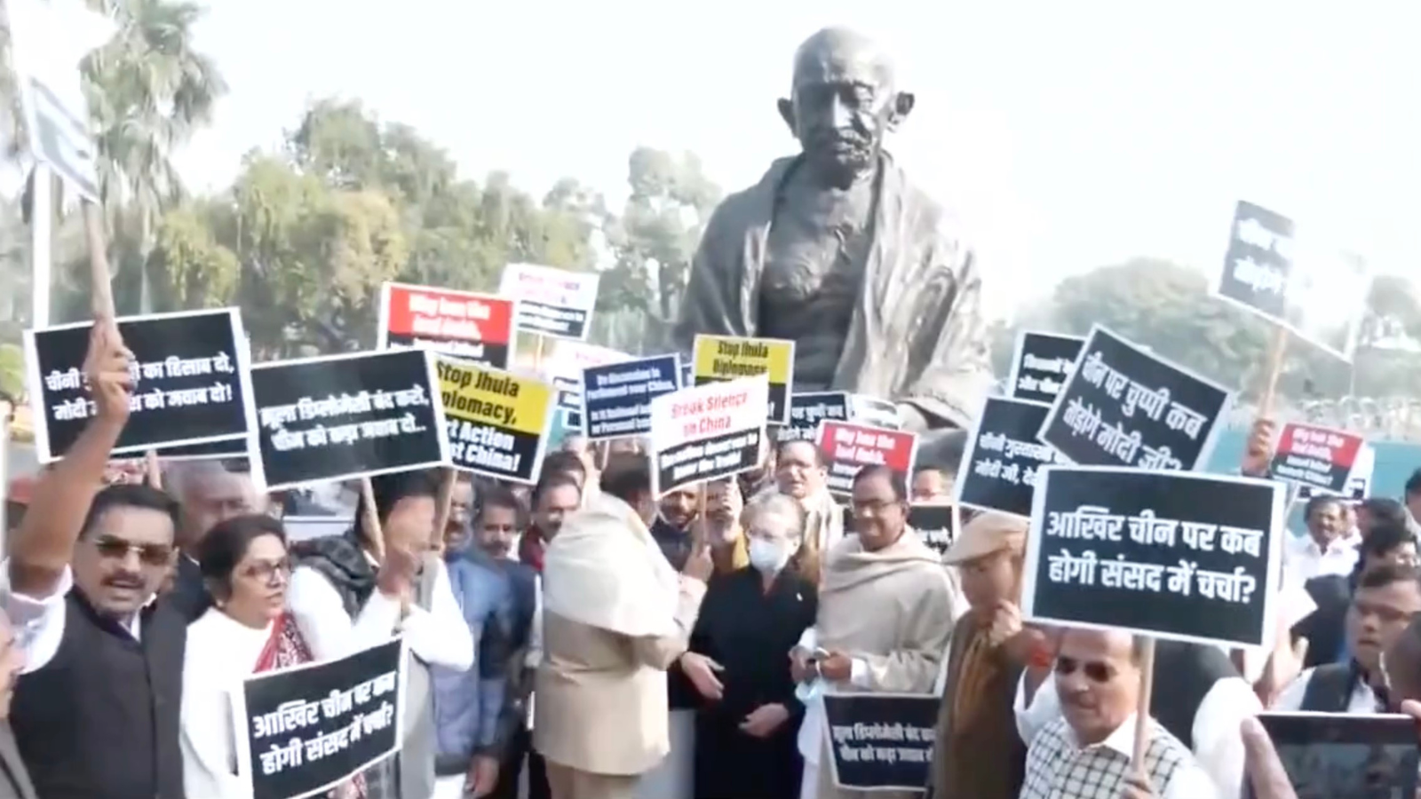 Gandhi Statue: Opposition Leaders Protest At Gandhi Statue In ...