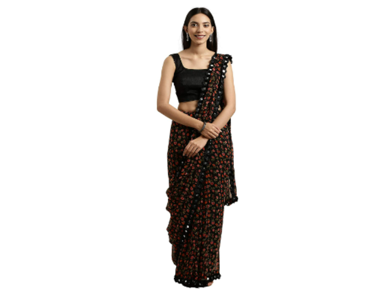 Womanista Women&#39;s Floral Printed Poly Georgette Saree