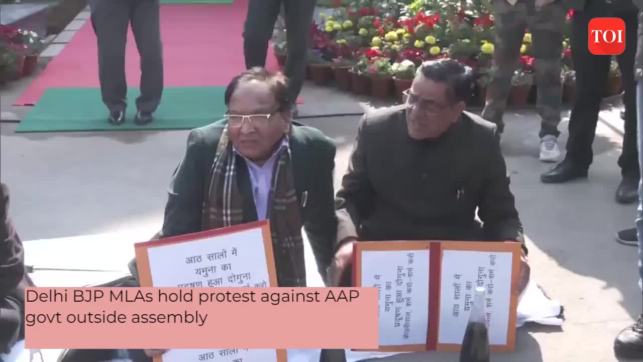 Delhi BJP MLAs hold protest against AAP govt outside assembly