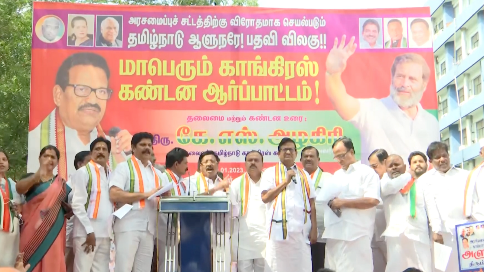 TN Congress stages protest demanding resignation of governor RN Ravi
