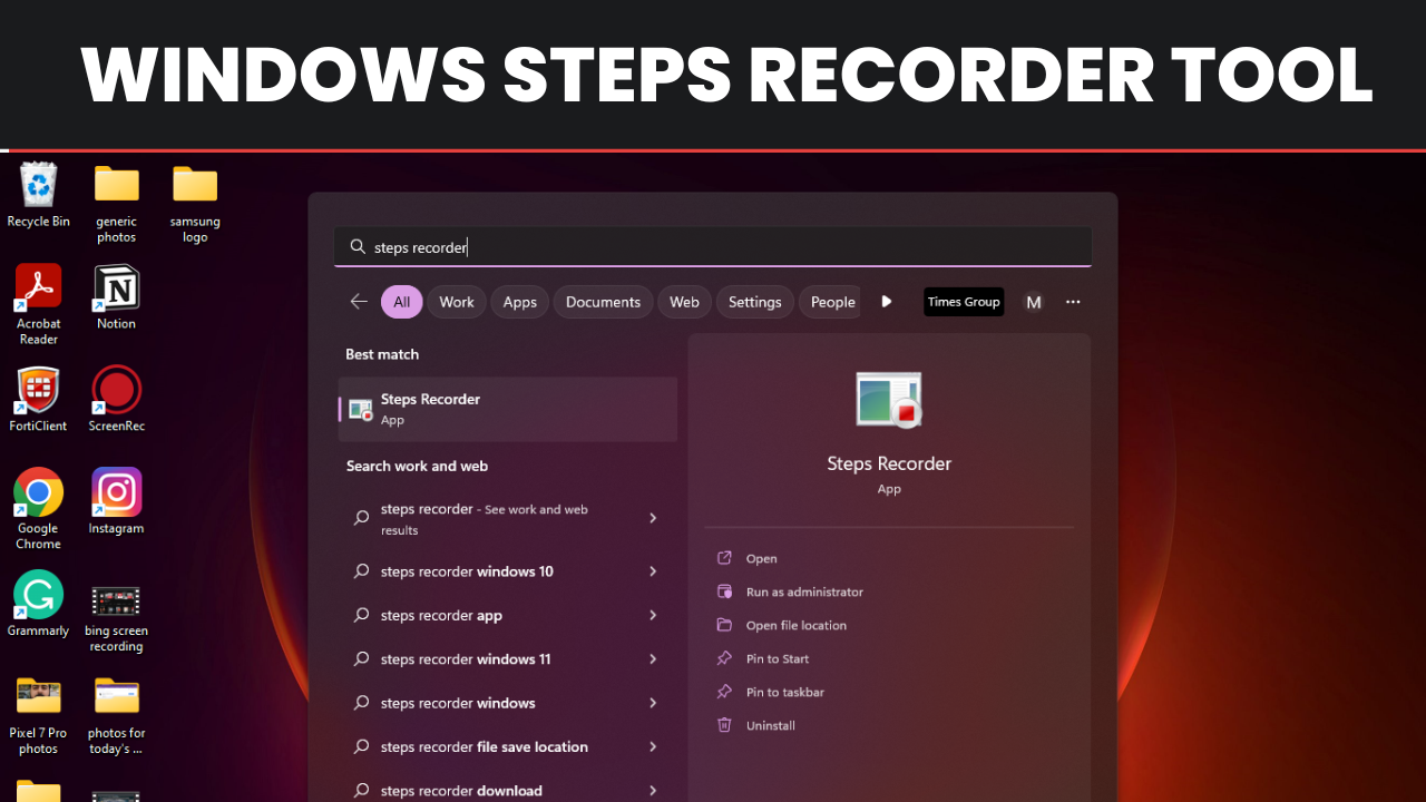 windows: How to use the steps recorder tool on a Windows laptop