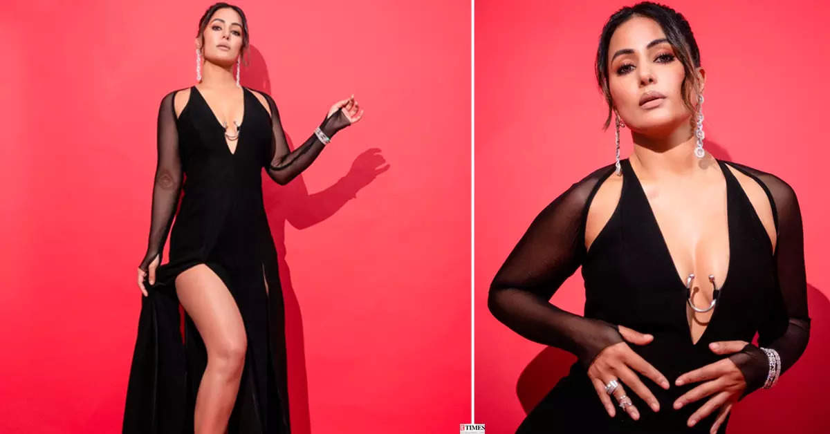 Hina Khan wows the internet in body-hugging black gown with plunging neckline and thigh-high slit, see pictures