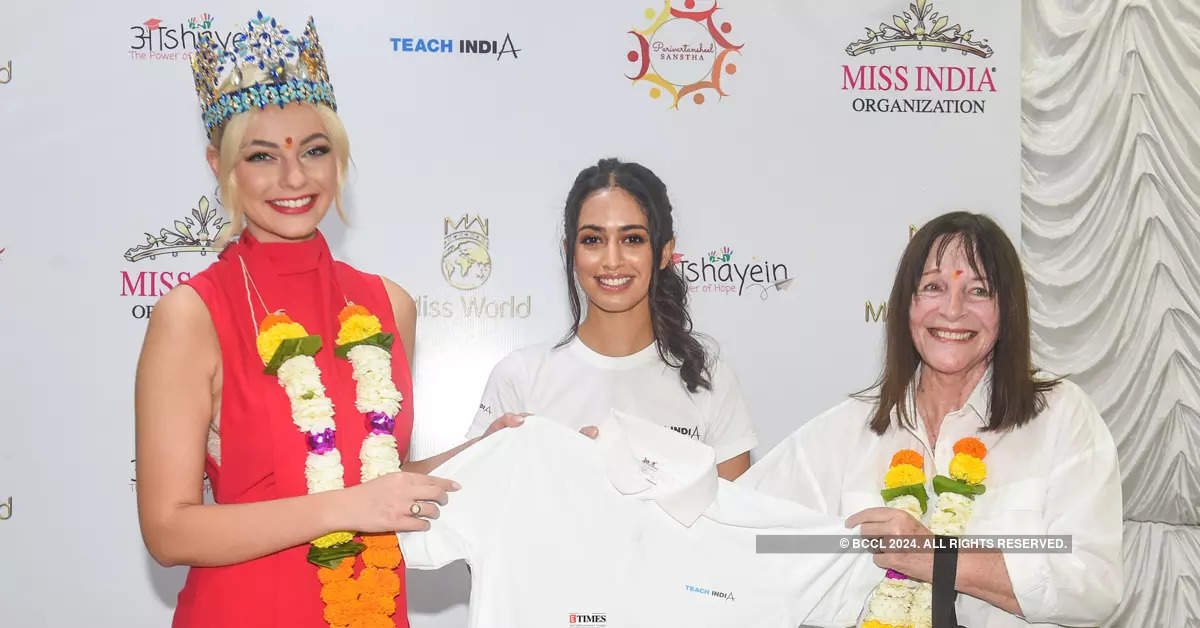 Miss World 2022 Karolina Bielawska, Femina Miss India World 2022 Sini Shetty and Julia Morley visit an NGO