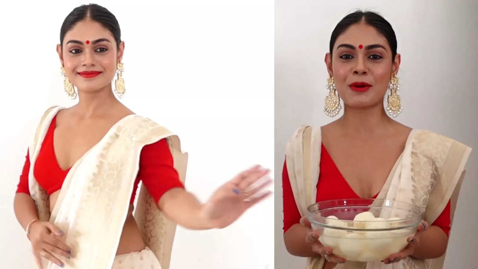 Sreejita De celebrates Bengali New Year wearing a red and white ...