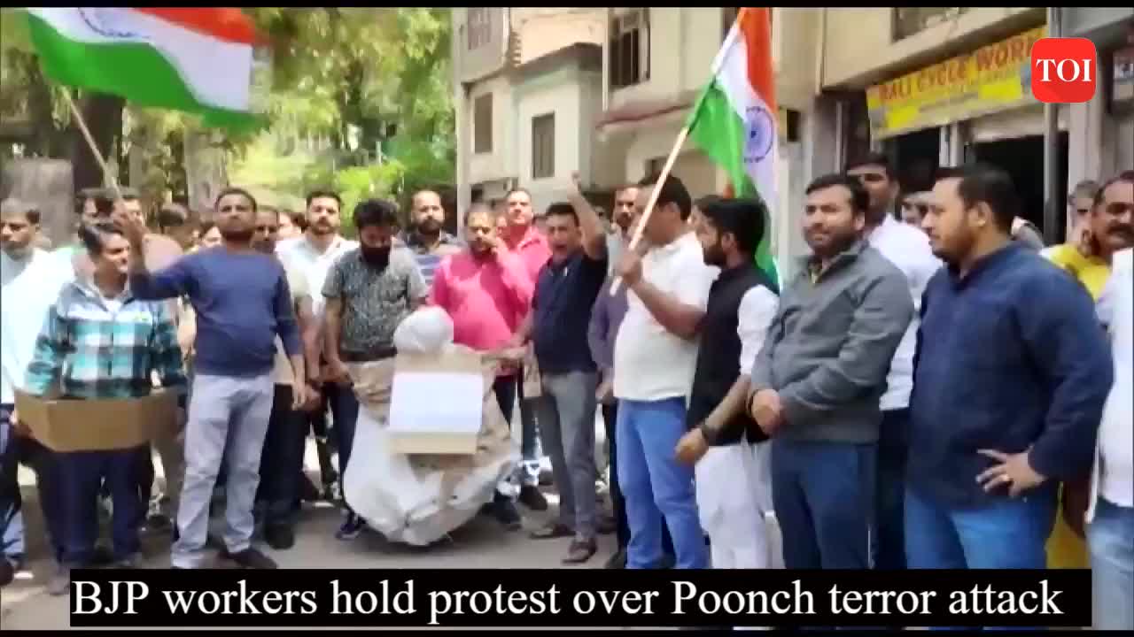bjp: BJP workers protest over terror attack in Jammu and Kashmir's Poonch