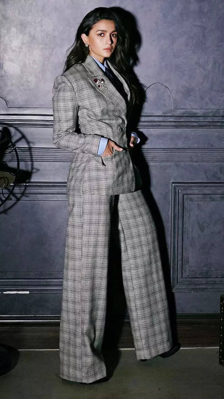 ​Alia Bhatt exudes boss lady vibes in grey checkered pantsuit​
