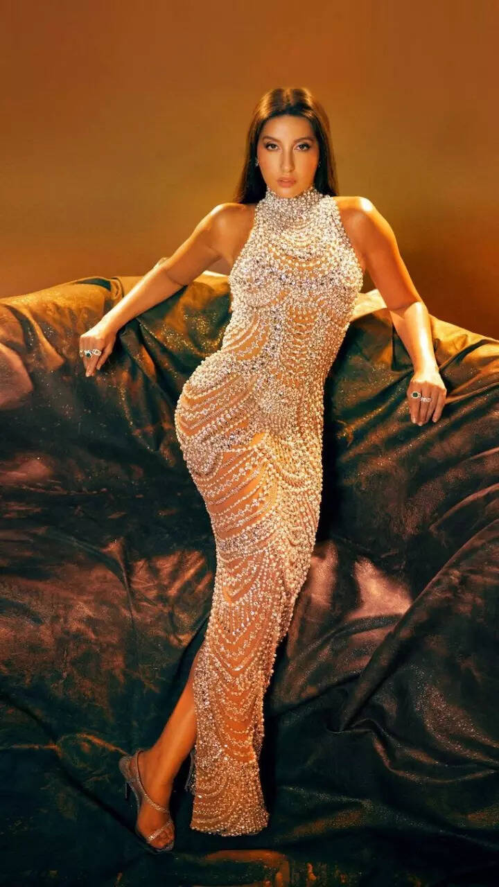 Nora Fatehi shines in a shimmery sequined gown