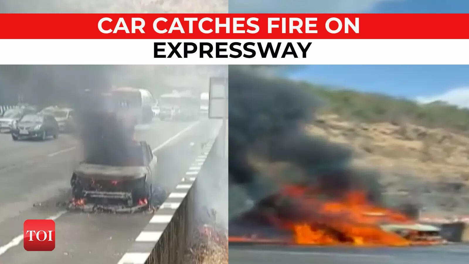 Caught on cam: Car catches fire on Pune-Mumbai Expressway, no casualties