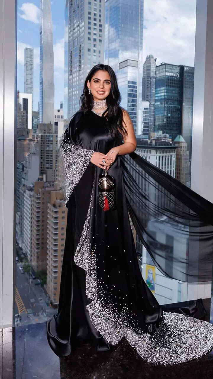 Met Gala 2023: Isha Ambani looks stunning in black saree gown with a smattering of pearls