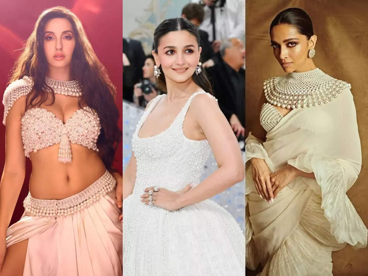 Alia Bhatt, Deepika Padukone, Nora Fatehi: 5 actresses who aced the pearl embellished outfits  | The Times of India