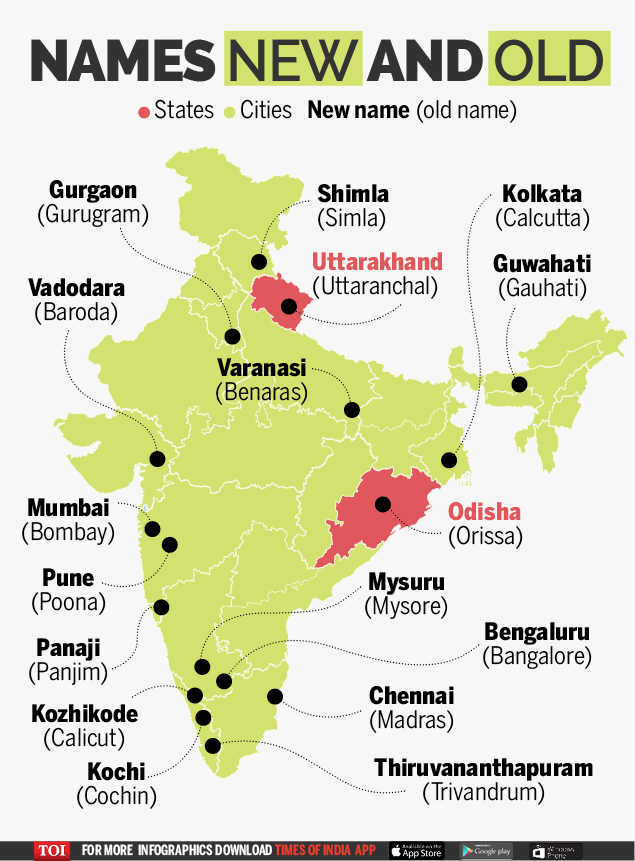 The Renamed Cities And States Of India India News Times Of India