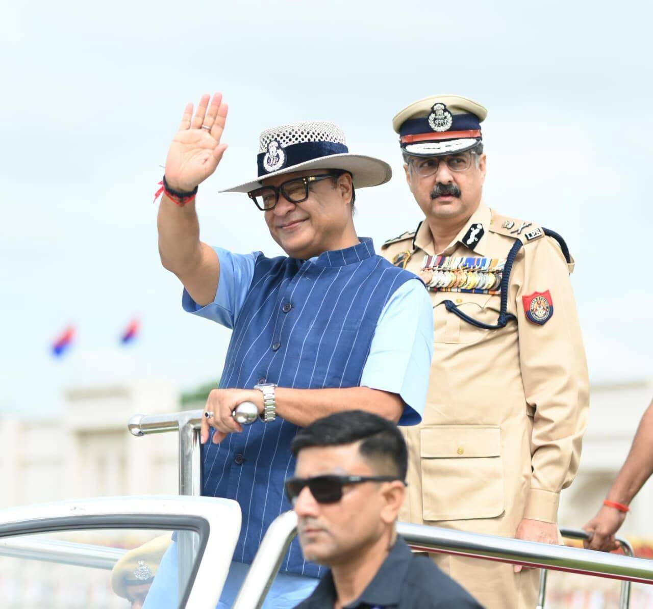 CM Himanta Biswa Sarma inspecting passing out parade of 32 DSPs and 371 constables at Lachit Borphukan Police Academy in Golaghat on Wednesday.jpeg
