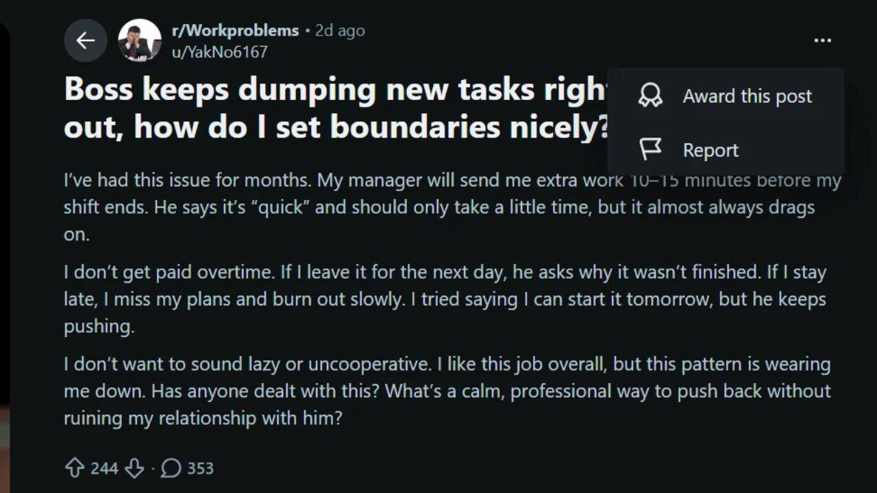 Employee Says Boss Keeps Dumping Quick Tasks 10 Minutes Before Shift Ends