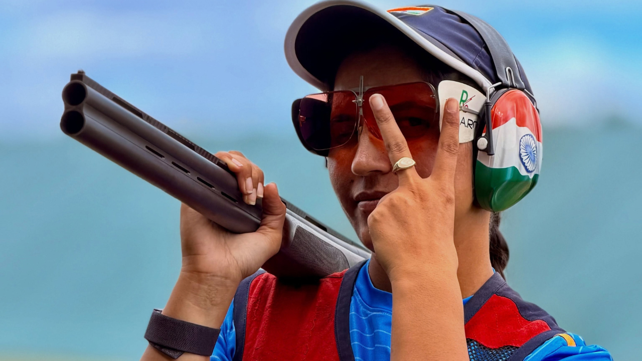 Neeru Dhanda scored 28 hits in the final to win the women’s trap shooting gold medal.