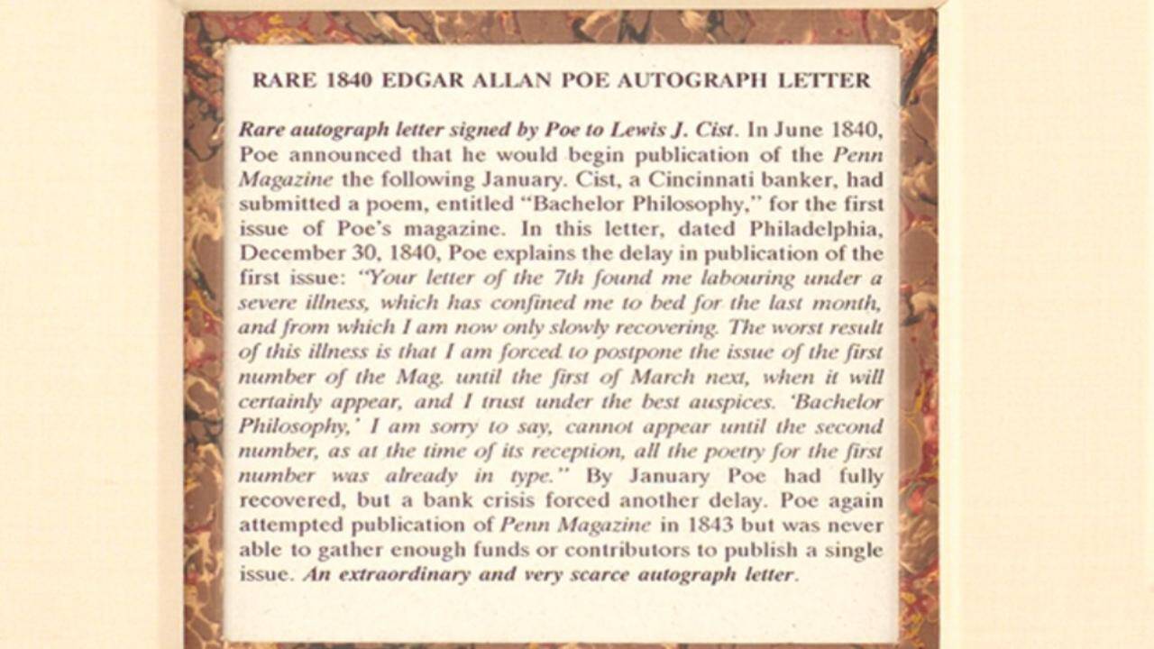 Rare Edgar Poe letter