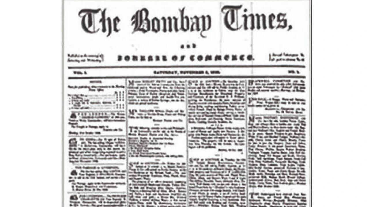 An archival picture of the first printed edition of The Times of India from November 3, 1838. It was called The Bombay Times and Journal of Commerce then