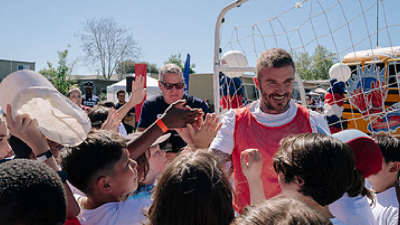 Sir David Beckham at Soccer at Schools camp in Altadena, California (Image: PRN)