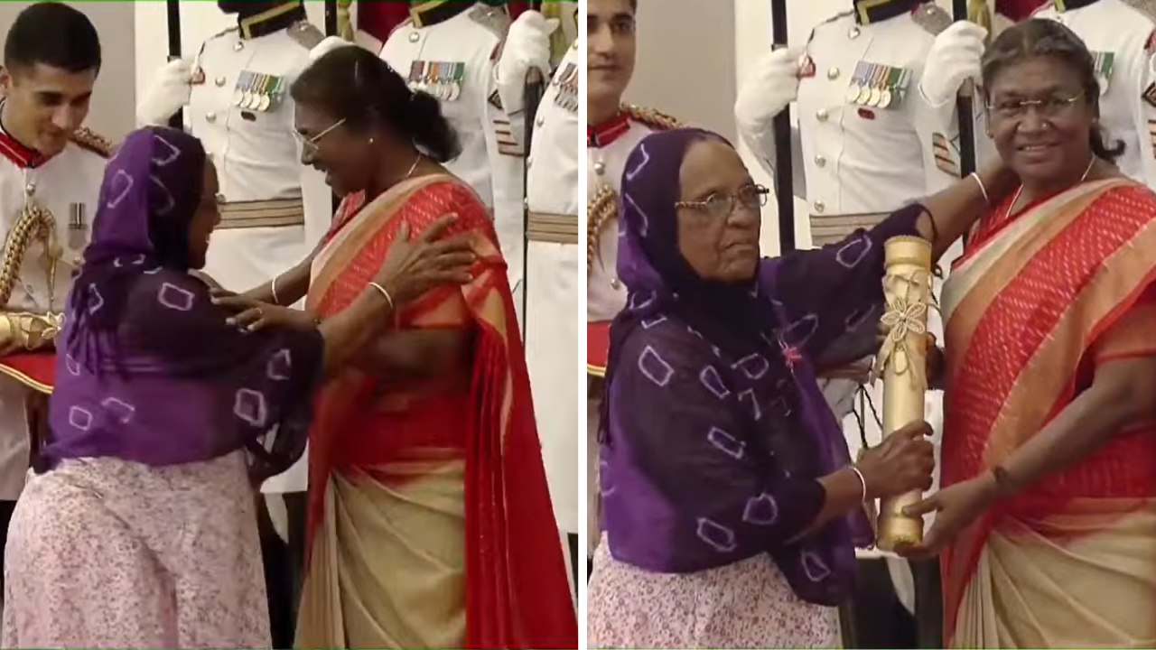 Hirbai Lobi’s warm gesture towards President Murmu as se receives the Padma Award