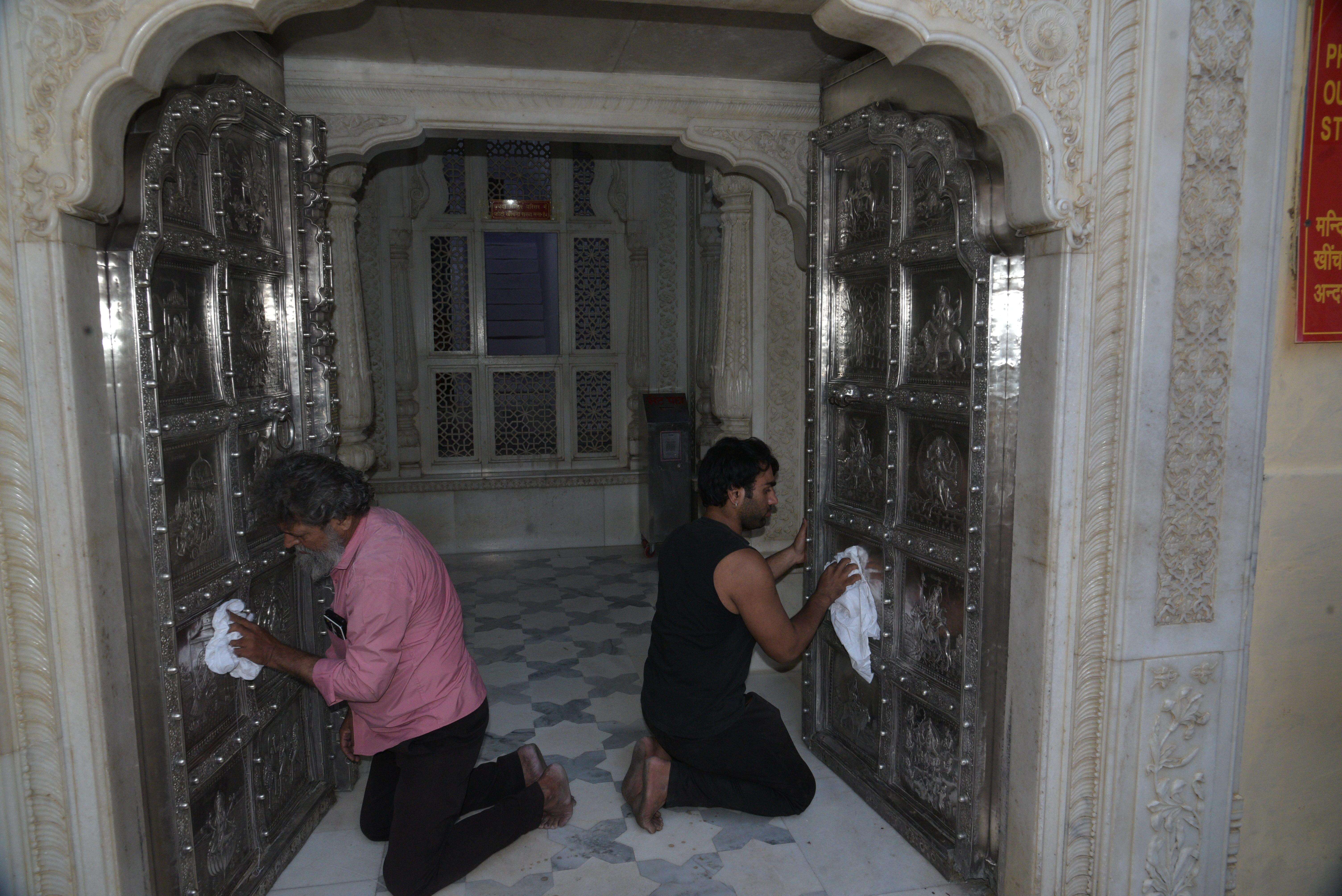 Preparation at Sheela Mata temple at Amber Fort ahead of Navratri Festival (13).jpeg