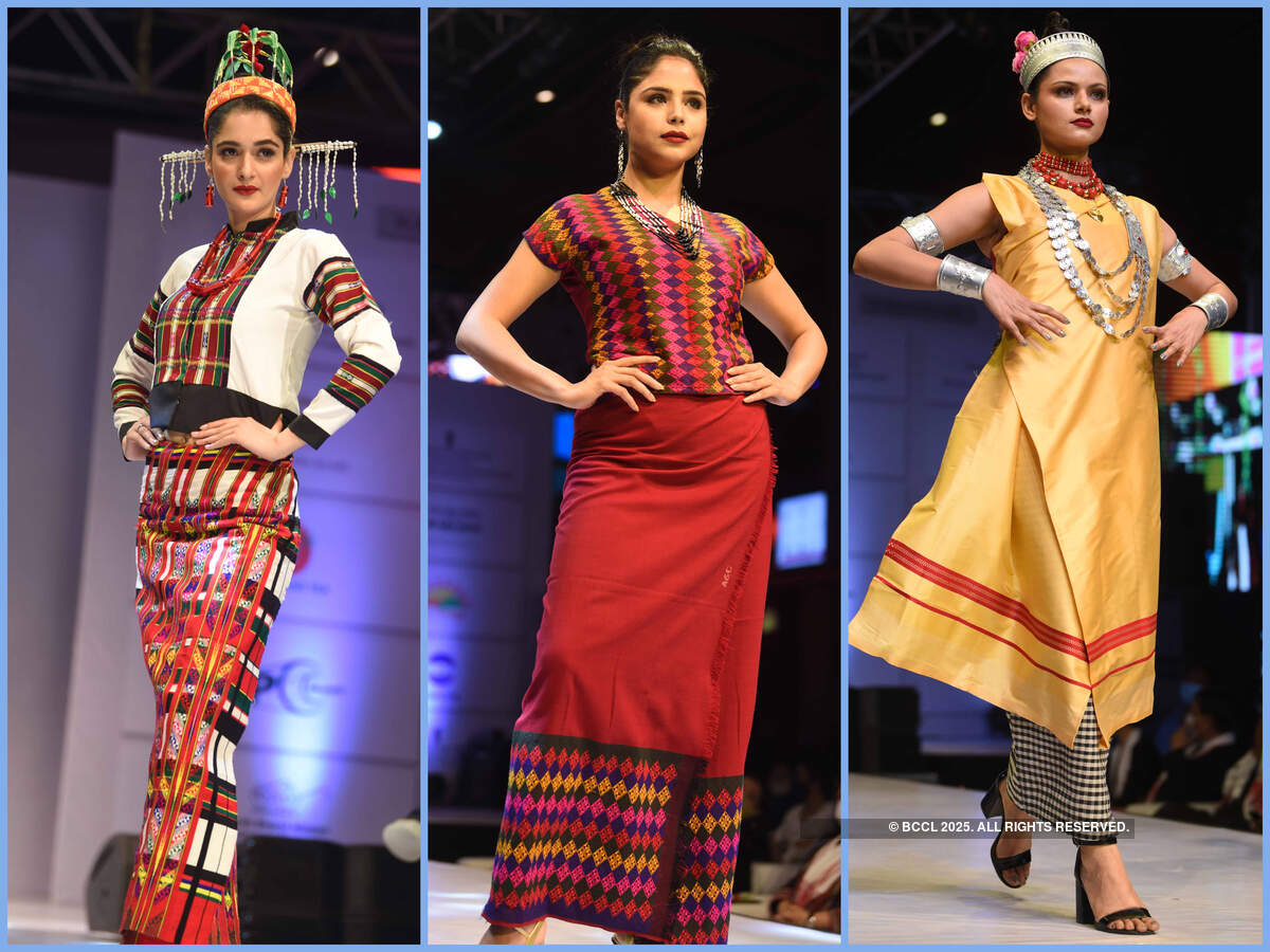 The fashion show showcased a designer take on traditional clothes and outfits from the region