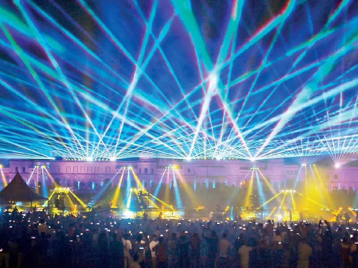 A laser show was organised on the banks of Saryu on Tuesday