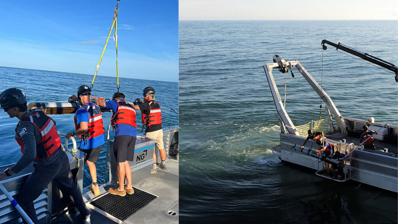 Northrop Grumman deployed the uncrewed underwater vehicle from their research vessel at Monitor National Marine Sanctuary (Image: Reese Bland/NOAA)