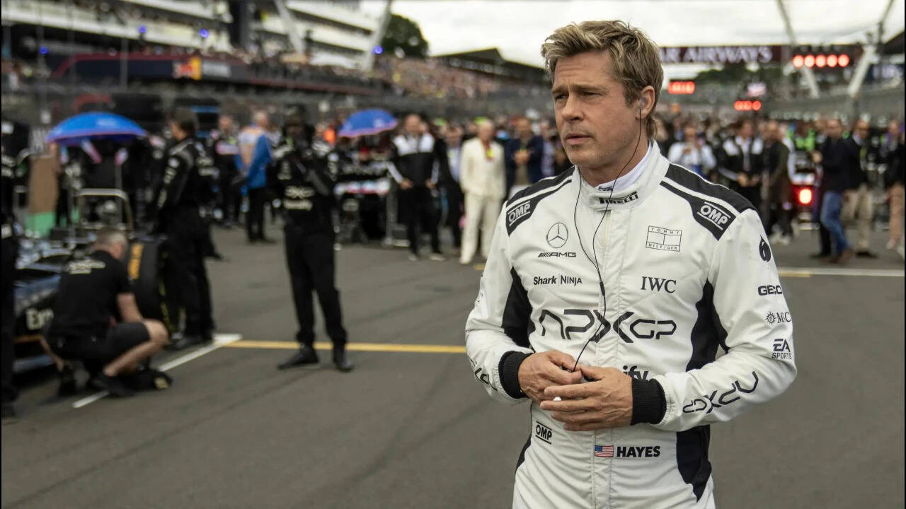 Brad Pitt in a scene from _F1 The Movie