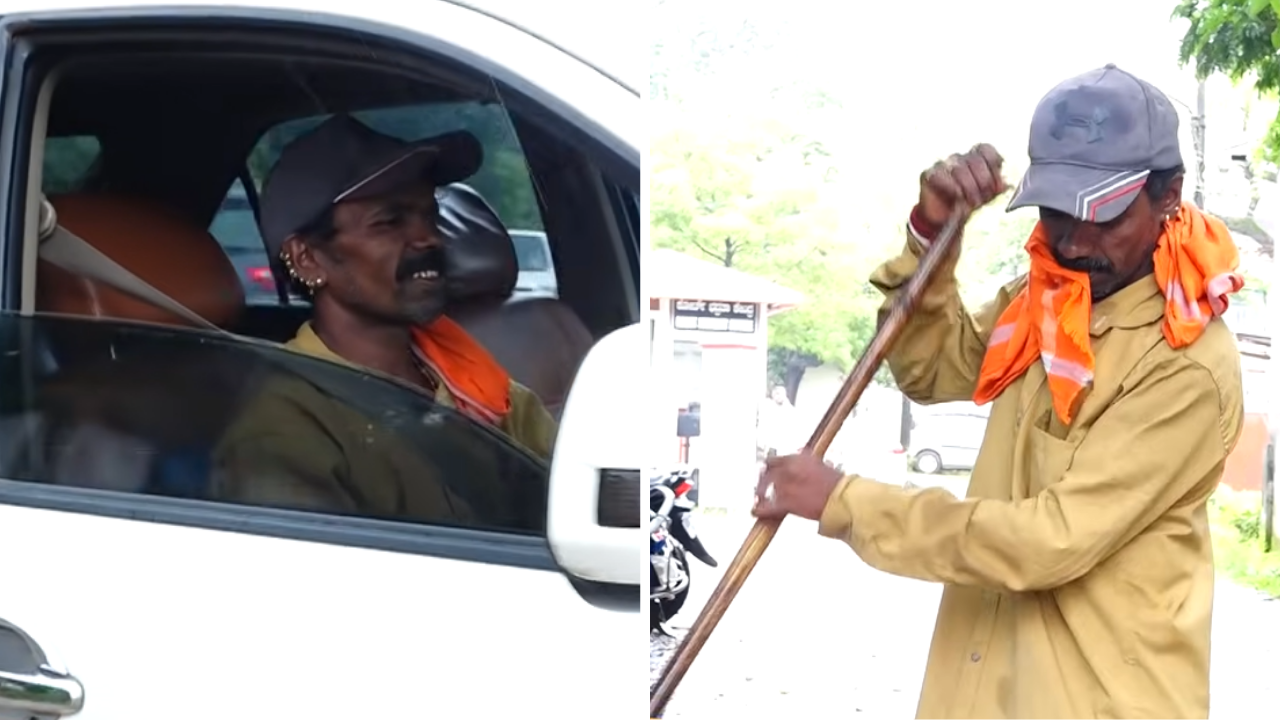 Sesappanna parks his Fortuner before beginning his sanitation duties. (Photo: Daijiworld Television)<br>