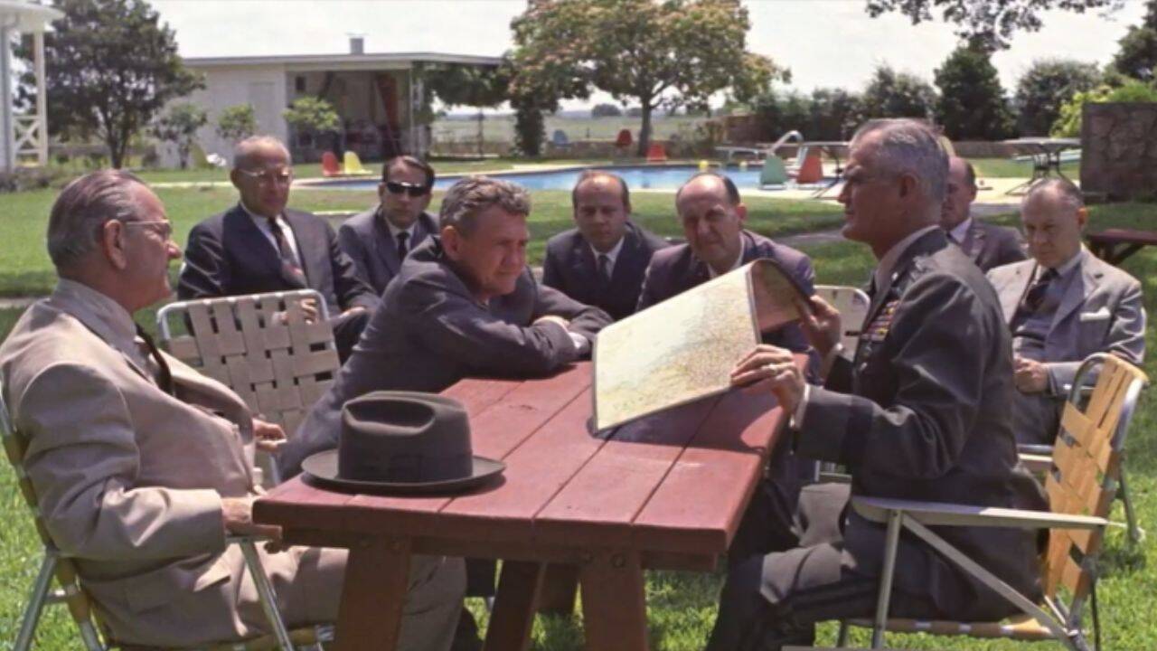 President Johnson holding meeting at the property