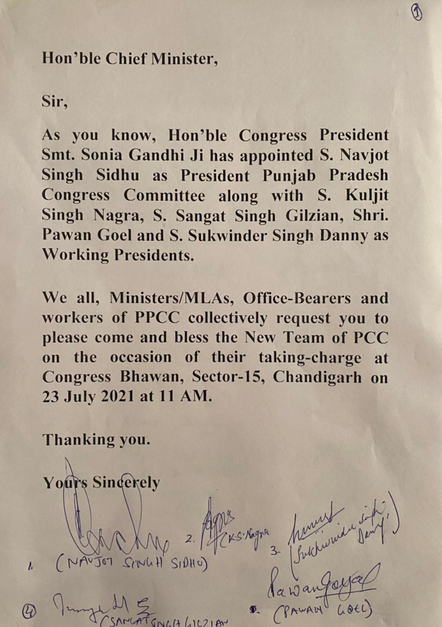 The invitation to Captain Amarinder Singh has been endorsed by over 50 MLAs.