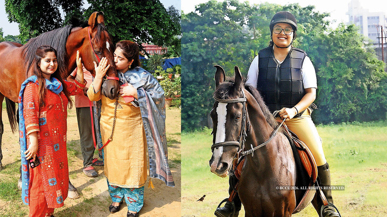 (L) Sana Abbasi and Maryam Abbasi (R) Vasundhra Gangwar atop her horse, Rania