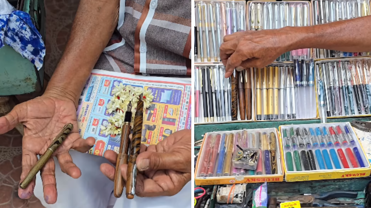 4He learnt pen repair by growing up in his father’s business and has continued it for 55 years.