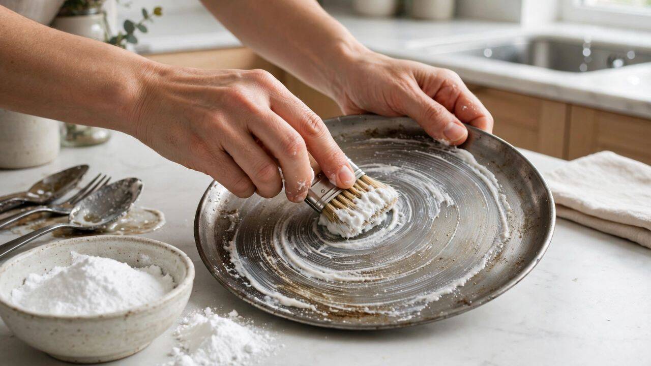 Use baking soda for dull and greasy surfaces<br>