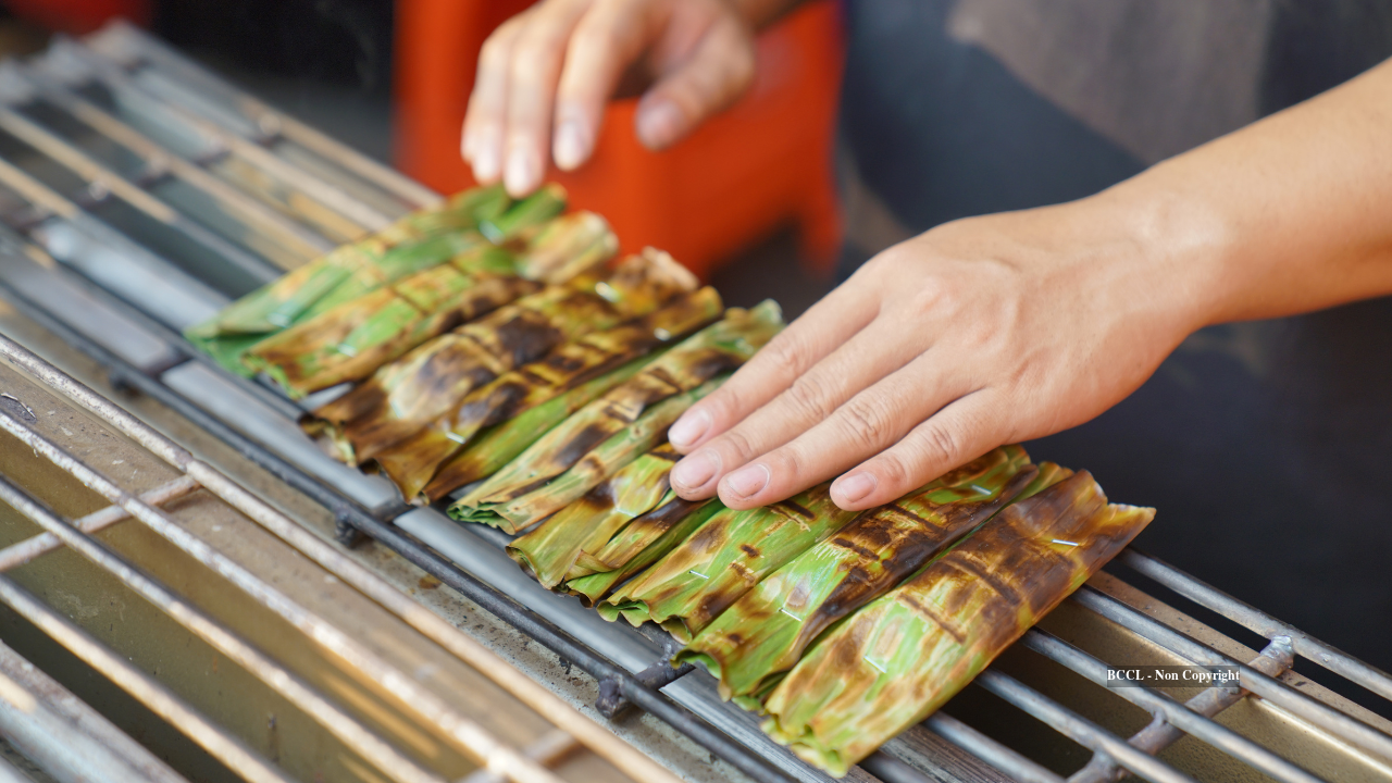 Grilling Food in Banana Leaves